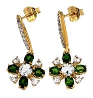 Natural Chrome Diopside & Aquamarine Earrings