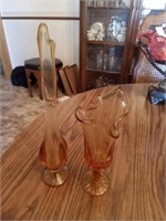 Viking? Swung amber glass 12" high vase & Fenton?