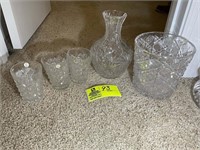 CUT GLASS GROUP INCLUDING VASES, CUPS, ETC.