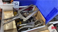 Box Of Misc. Welding Clamps, Scissors, Pipe Wrench