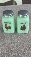 Pair of Jadeite Rooster Salt & Pepper Shakers