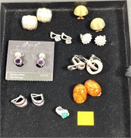 Lot, sterling silver clip earrings 8 pairs