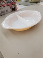 Peach luster fire king divided bowl