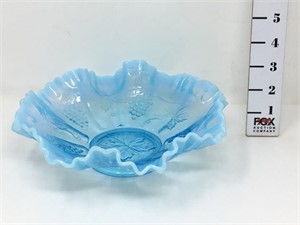 Blue Opalescent Grape Pattern Fluted Compote