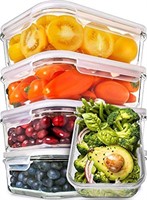 4 Pack- Glass Meal Prep Containers with Lids