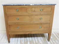 Louis XVI Style Marble Top Cherry Wood Commode.