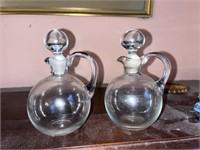 Vintage Pair of Glass Cruets w/ Glass Stops