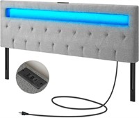 Queen Headboard with LED  USB  Adjustable  Grey