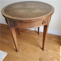 Leather topped round side table   - X
