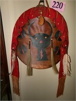 DECORATED CEREMONIAL SHIELD WITH ANTLER HANGER