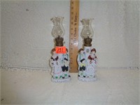 2 Figurine Oil Lamps  11" Tall