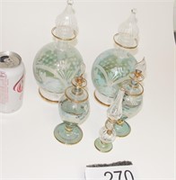 Grouping of Etched Glass Bottles & Decanters