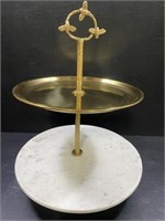 2-Tier Gold Tone & Marble Serving Tray w/ Bee
