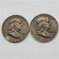 2- FRANKLIN SILVER HALF DOLLARS 1956 & 59
90%