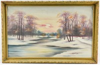 Colorful Wintry Sunset Landscape Painting