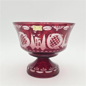 Egermann Pedestal Compote Ruby Red Cut to Clear