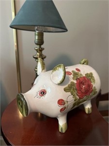 Italian Piggy Bank and Brass Candlestick Lamp