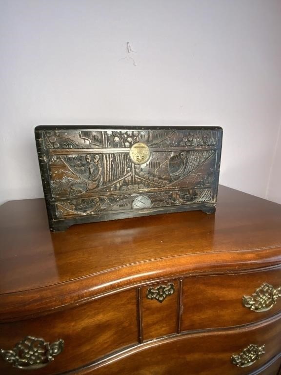 Antique Chinese Hand Carved Wooden Box