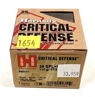 Box of .38 SPL +P 110-grain FTX Hornady Critical