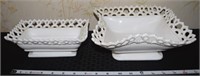 (2) vtg milk glass lattice edge footed bowls