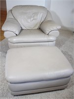 Light Taupe Leather Arm Chair with Ottoman