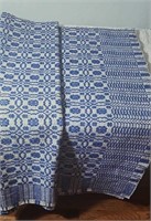 Blue & white coverlet approx 86 x 100 inches from