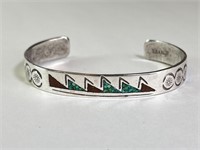 Vintage Sterling Turquoise Inlaid Cuff 14 Grams