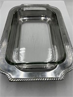 Vintage footed casserole tray holder w Pyrex dish