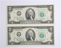 (2) SERIES 1976 $2 NOTES WITH CONSECUTIVE SERIAL