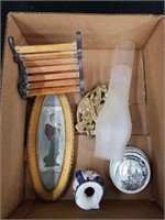 Box of miscellaneous pottery, picture art, etc.