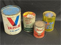 Lot of Four Vintage Oil Cans - 2 Valvoline, Mobil