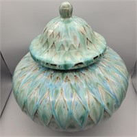 TURQUOISE, GOLD, TEAL LIDDED URN LARGE