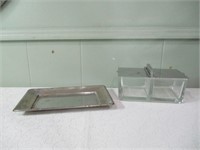 silver plated / glass double sided butter dish