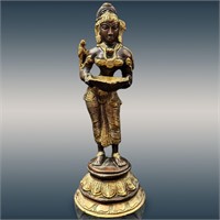 A Very Fine, Laxmi Bronze Oil Lamp Dating To 19th