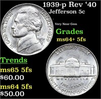 1939-p Rev '40 Jefferson Nickel 5c Grades Choice U