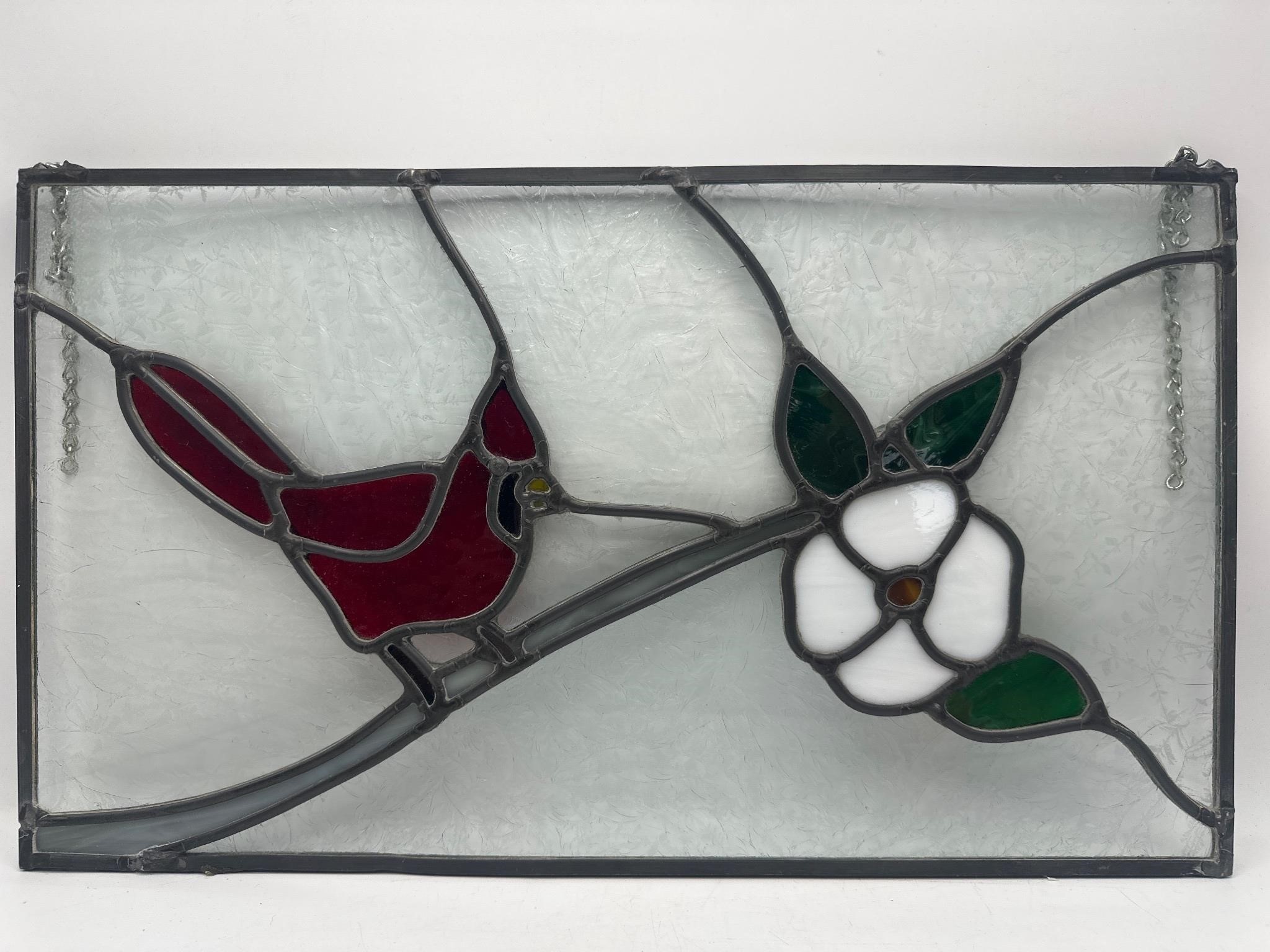 Stained glass cardinal bird