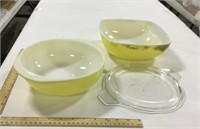 2 yellow Pyrex baking dishes-discolored