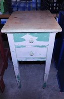 Vintage wooden 2 drawer side table on casters,