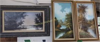 3 Oil On Canvas Paintings Outdoors Scenery One