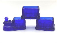 Cobalt Blue Glass 3 Piece Train Set - Steam