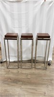 3  Wood Top Stands w/Steel Base 13" x 13" x 37"