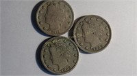 3 Liberty Head Nickels -