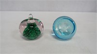 2 Controlled Bubble Art Glass Paper Weights