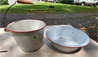 Vnt. white & red enamelware some wear