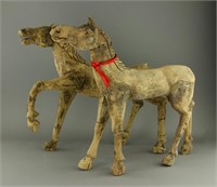 Pair of Chinese Han Dynasty Wooden Horses