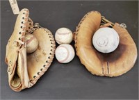 Box of Vintage Baseball Gloves and Balls