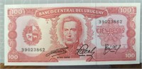 Uncirculated Uruguay $100. Banknote