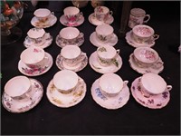 15 floral cups and saucers, mostly English,