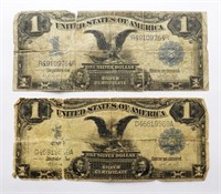 (2) 1899 $1 "BLACK EAGLE" SILVER CERTS