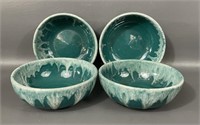 Four Watt Pottery #52 Green Drip Glaze Bowls